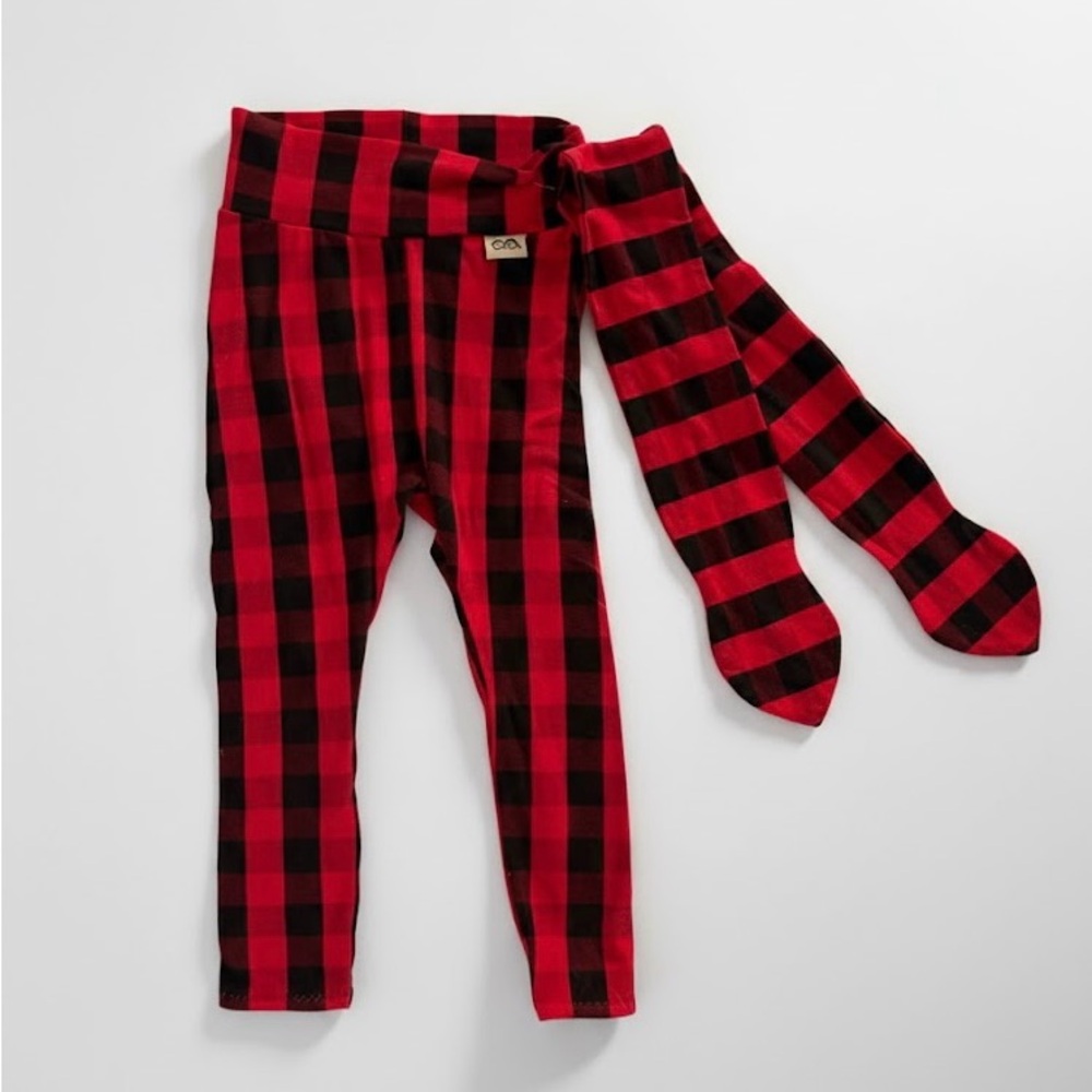 NWT 2-3T Red and Black Buffalo Plaid Leggings with Bow